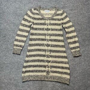 Jocomomola Womens Sweater Dress Neutral Striped Jewel Neck Embellished 40